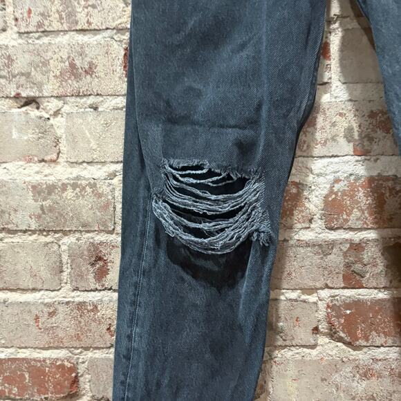 Reformation Cynthia High Rise Straight Jeans Destroyed Black Lagoon Size 26 - Picture 4 of 10